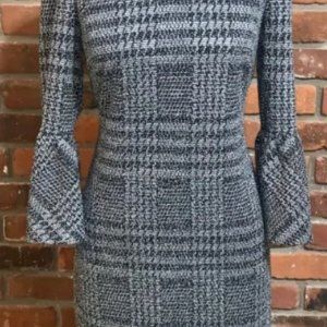 CALVIN KLEIN black and white tweed bell sleeve dress woman’s size 12